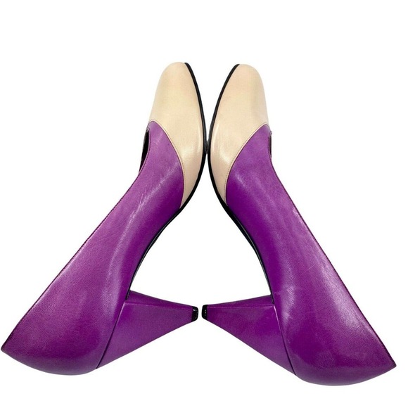 Vintage Bruno Magli Women’s Pumps Heels Purple Cream Made in Italy Sz 5.5 B 36 - Picture 7 of 8